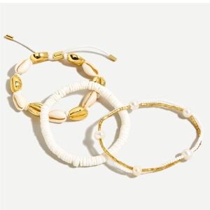 J Crew Shell & Fresh Water Pearl Gold Plated Bracelet Set Stack of 3 NWT